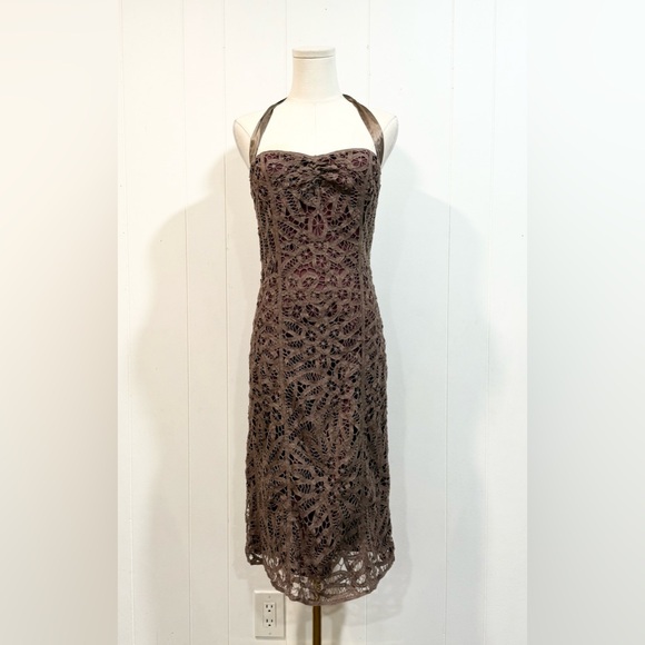 Betsey Johnson Dresses & Skirts - Vintage Betsey Johnson Y2K Crochet & Silk Strapless Halter Dress Size 6